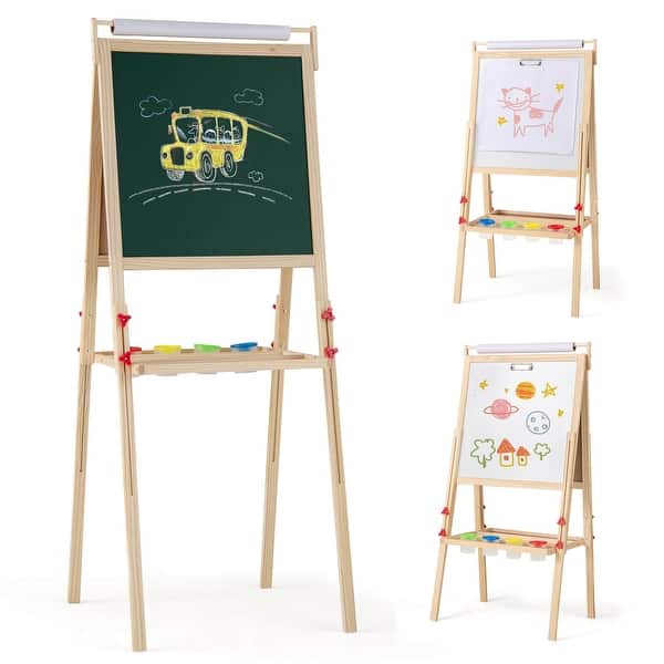 slide 2 of 6, 3-in-1 Toddler Art Easel Wooden Adjustable Double-Sided Magnetic Natural