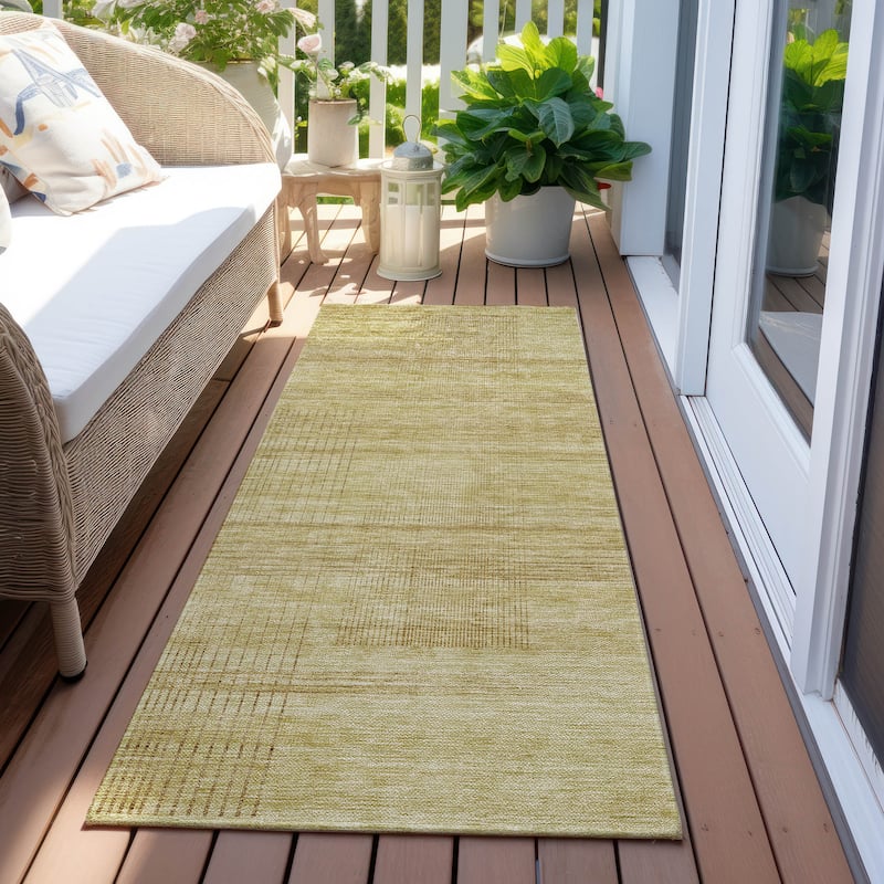 Machine Washable Indoor/ Outdoor Chantille Contemporary Imprints Rug - Gold - 2'3" x 7'6"
