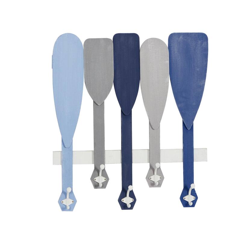 Wood 5 Hangers Home Wall Hook - Blue - Roche River Decor - Blue