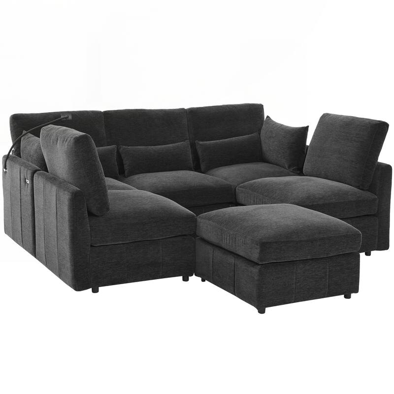 Modern Sectional Sofa Modular Sofa 85.4" U-shaped Sofa Couch Sofa Bed L-shaped Sofa with a Movable Ottoman