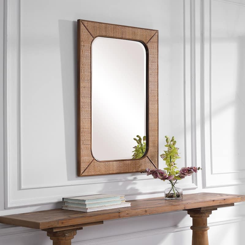 Uttermost Tahiti 42" x 28" Rattan Framed Tropical Bathroom Wall Mirror - Warm Maple