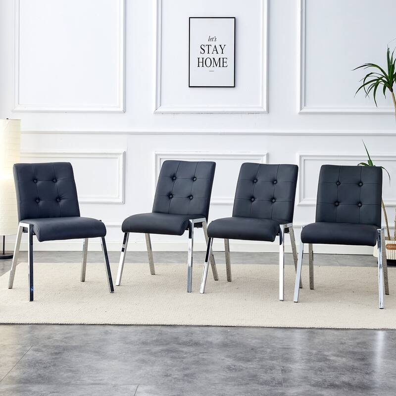 Armless High Backrest Dining Chair with Electroplated Metal Legs