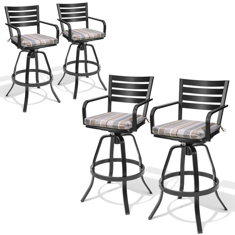 Outdoor Indoor Patio Aluminum Swivel Bar Stools Set with Sunbrella Cushions - MILANOCHAR - 4-Piece
