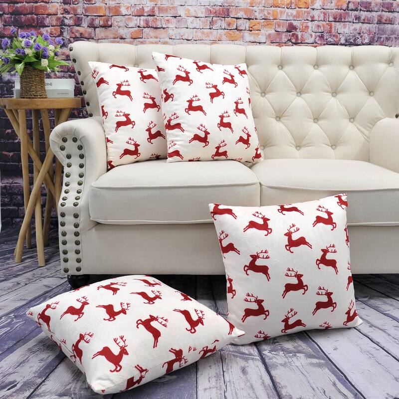 Christmas Holiday Gift Pillow Shells 4 pc Set, NO INSERT - 20" x 20" - Red Deer