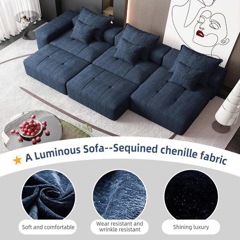 Modern Oversized Modular Sectional Sofa, Sparkling Chenille, 6 PCS DIY, No Assembly, Blue