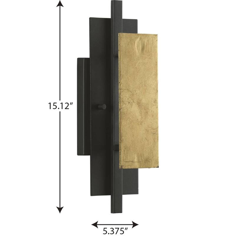 Lowery Collection One-Light Textured Black Distressed Gold Wall Sconce Light - 5.375 in x 3.62 in x 15.12 in - 5.375 in x 3.62 in x 15.12 in