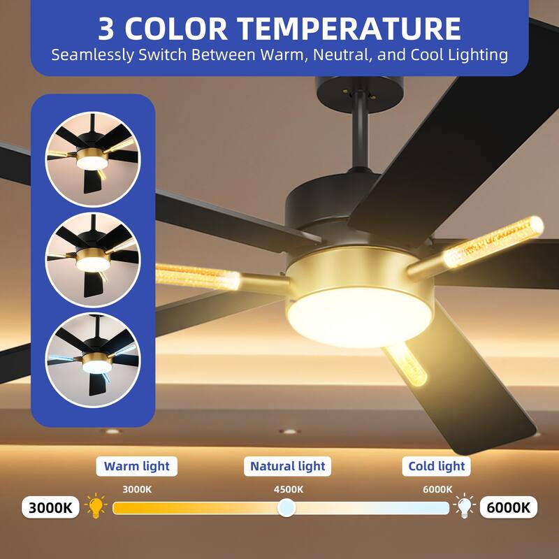 42 Inch Ceiling Fan with Light Remote 3 Crystal Rod and Dimmable Quiet Motor
