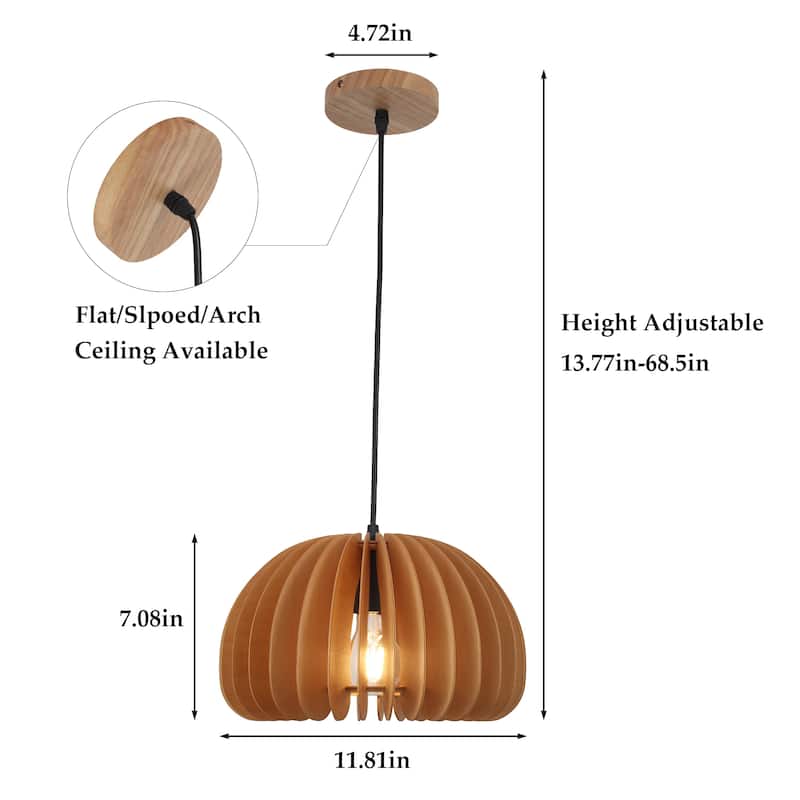 60-Watt 1-Light Brown Pendant Light with Pumpkin Shape for Kitchen Island, Semi Flush Mount Chandelier for Dining Room