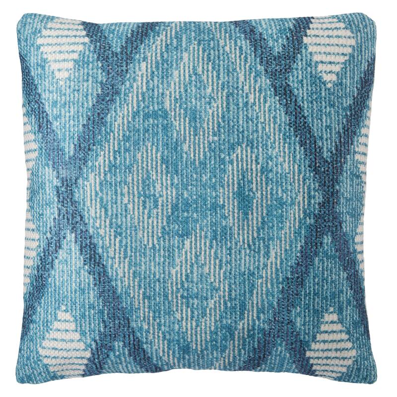 Nikki Chu Sadler Indoor/ Outdoor Tribal Blue/ White Throw Pillow - 22"X22" Polyester Fill