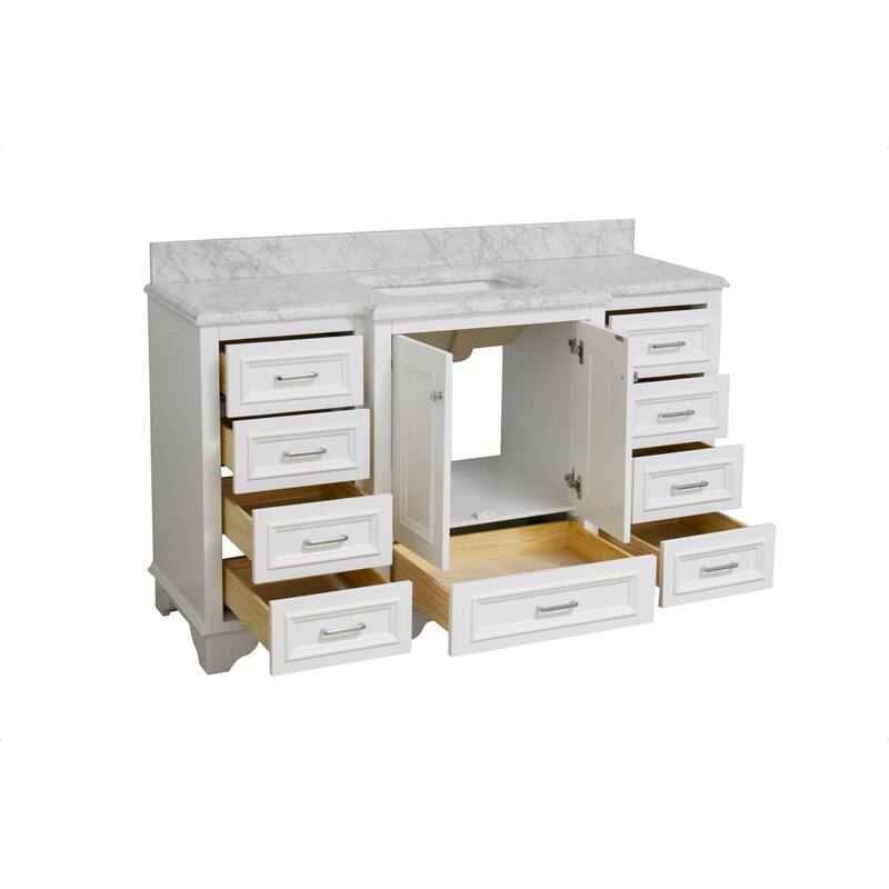 KitchenBathCollection Nantucket 60" Single Bathroom Vanity with Carrara Marble Top