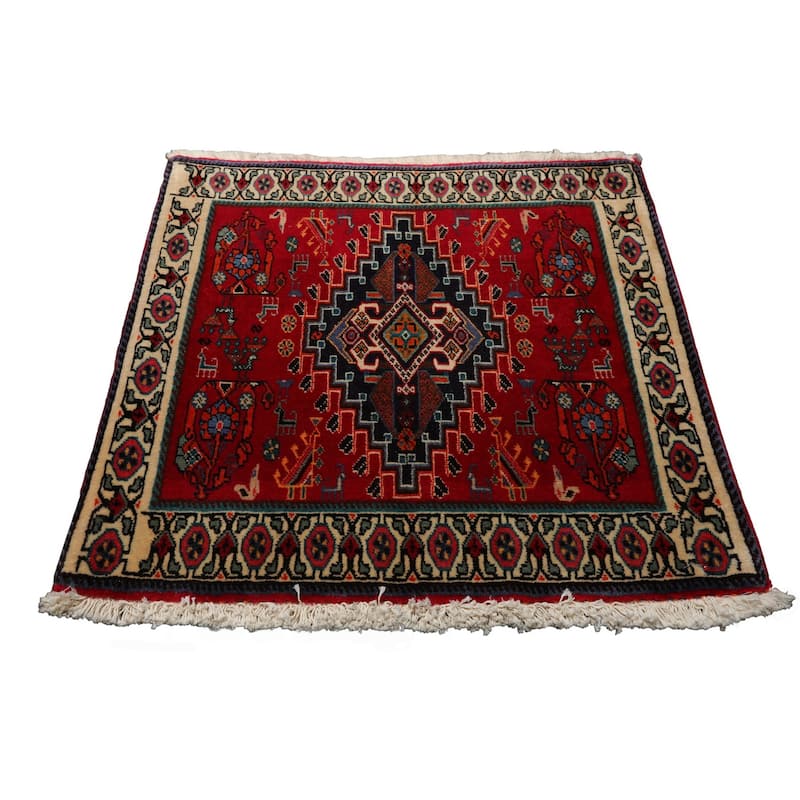 2'2''x2'2'' Square Hand Knotted Wool Red Abadeh Traditional Area Rug - 2' 2'' x 2' 2''-Square