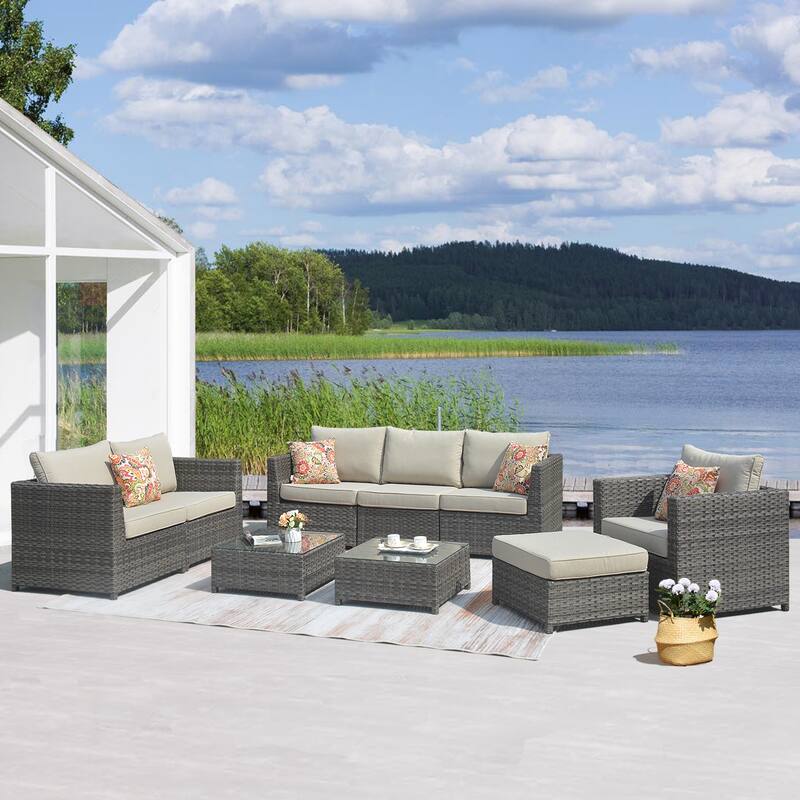 OVIOS Patio Furniture Deep Seat Wicker 9-piece Set