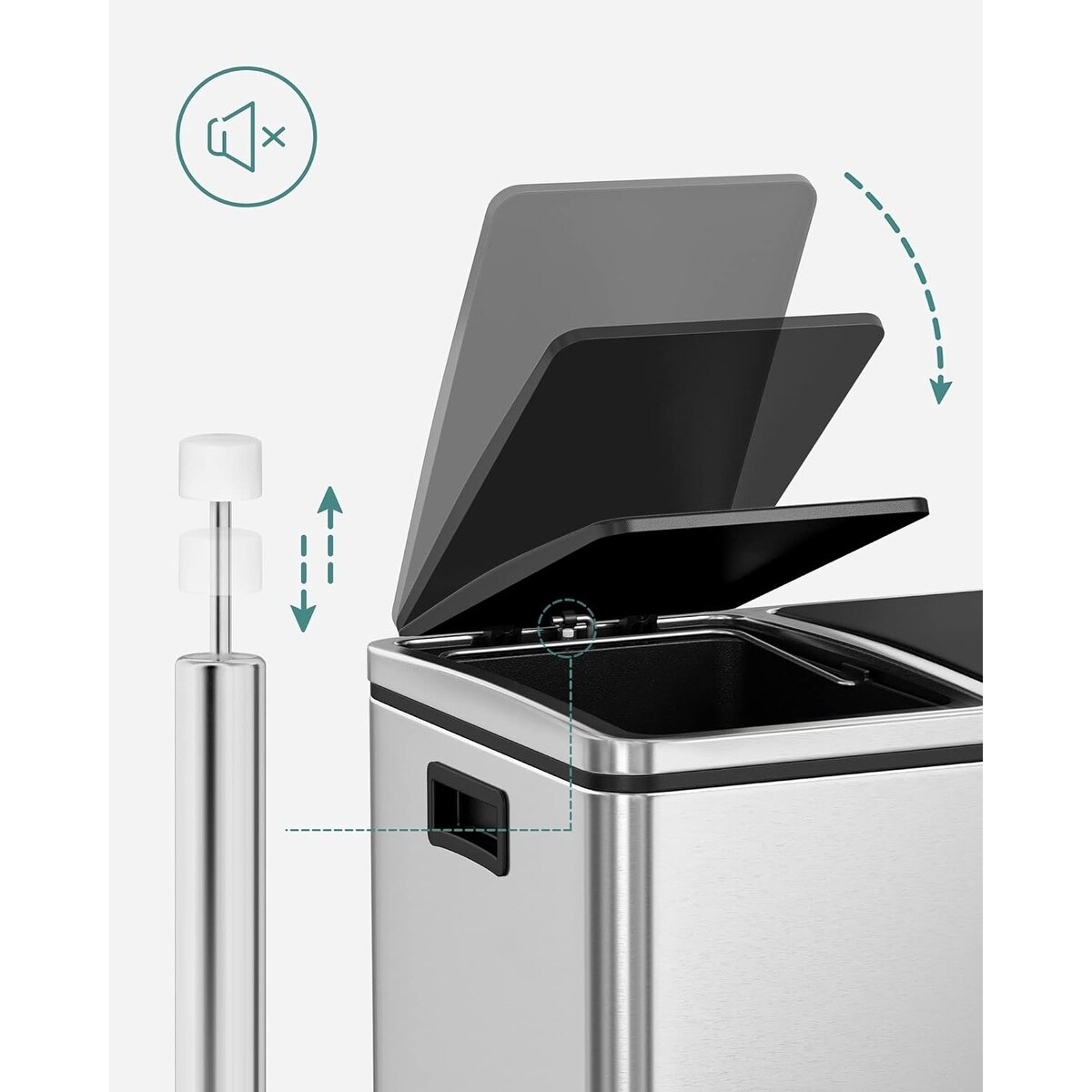 SONGMICS Trash Can, 14.4 Gallon Garbage Can, Stainless Steel