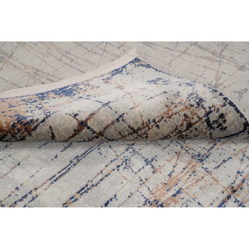 Machine Made Oriental Polyester Carpet Modern Greys & Charcoal Distressed Area Rug - 7' 5'' X 5' 2''