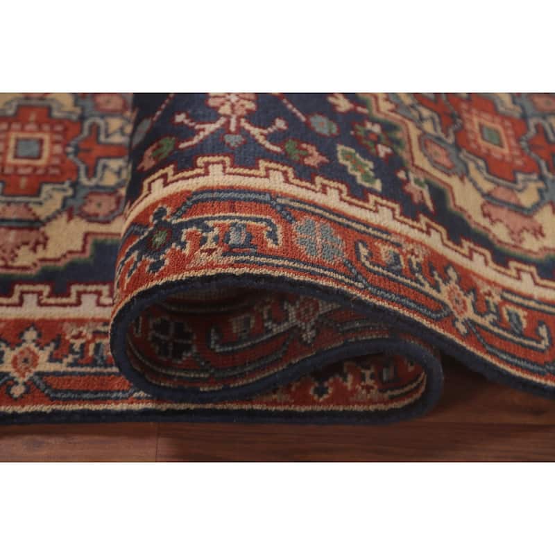 Navy Blue Heriz Serapi Runner Rug Hand-Knotted Wool Carpet - 2'7"x 9'10"