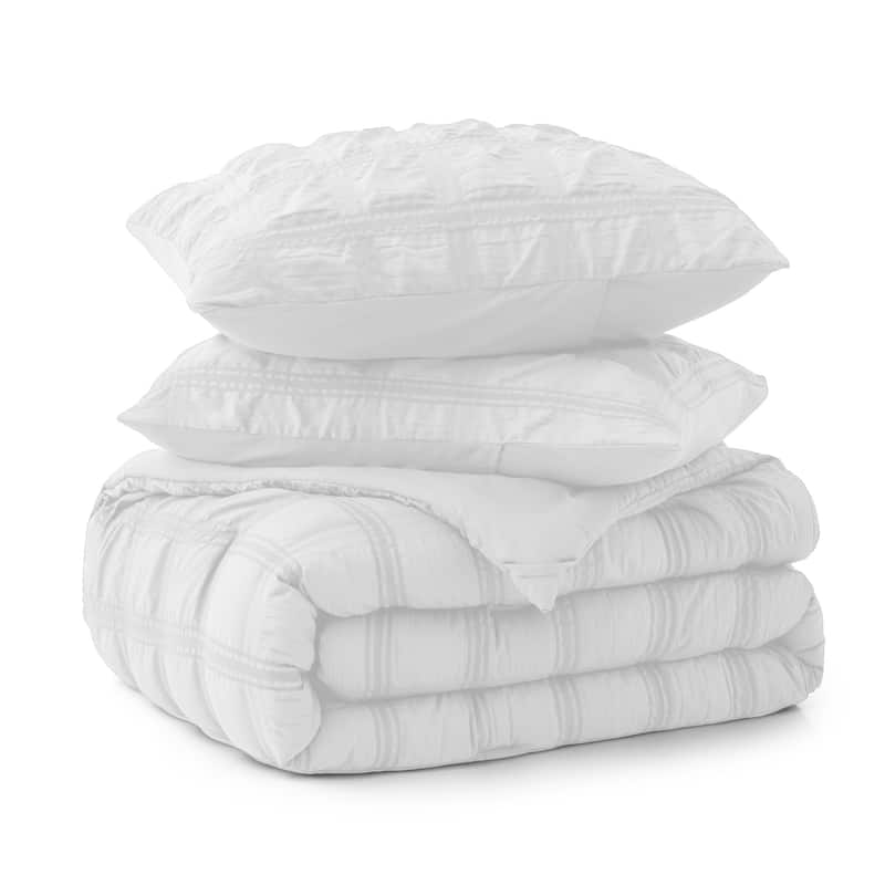 3-Piece Seersucker Bubble Ruffled Chic Textured Comforter Set, All-Season Bedding Set