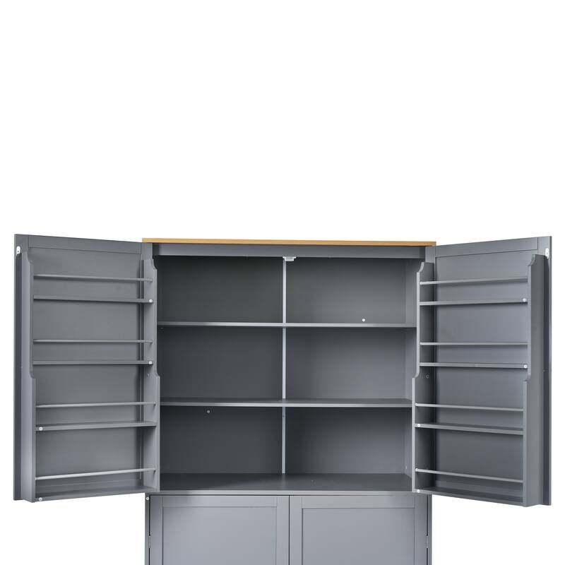 Buffet Sideboard Kitchen Pantry with 2 Drawers, 2 Adjustable Shelves & 8 Door Shelves, Dining High Storage Cabinet, Gray