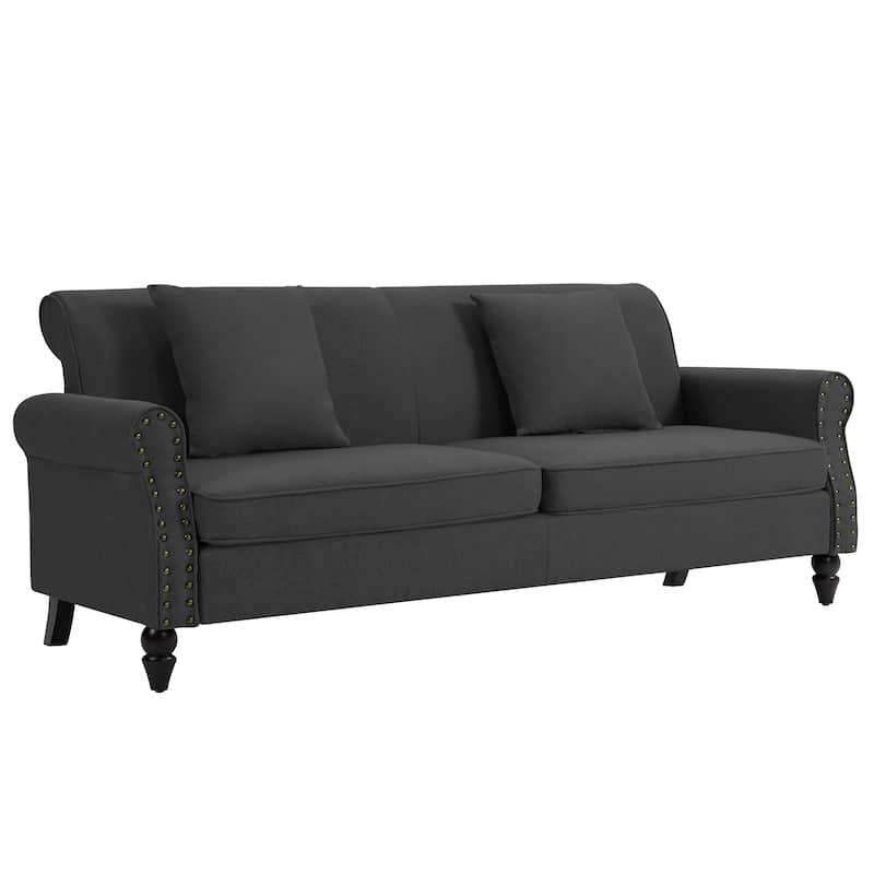 73.3" Mid-century Nailhead Trim Linen Loveseat Sofa