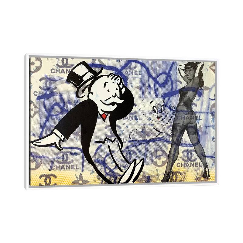 iCanvas "Bettie Page Disaster with Monopoly Man and Casper The Friendly Ghost" by Taylor Smith Framed Canvas Print - White - 18x26