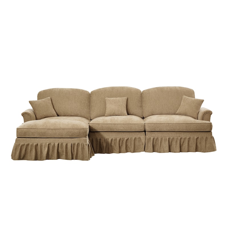 GDFStudio - Mid Century Chenille L-Shaped 3-Seater 107.1" Modular Sectional Sofa with Ottoman