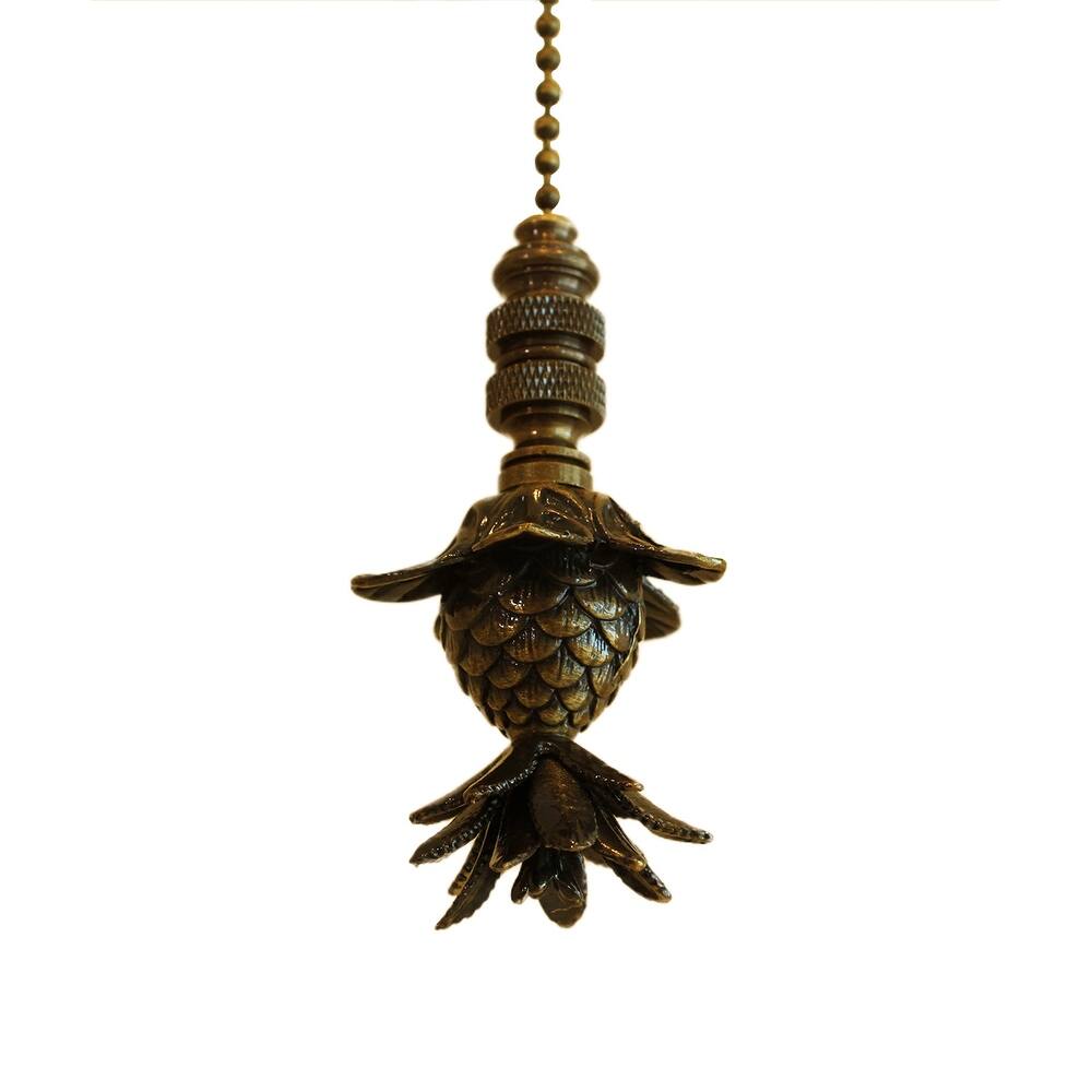 Blooming Pineapple Ceiling Fan Pull, 3"h with 12" Antiqued Brass Chain