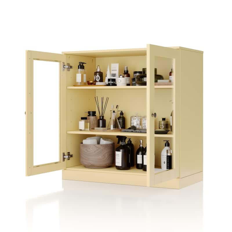 Palace Imports 100% Solid Wood 32" Bathroom Cabinet with Clear Glass Doors and Adjustable Shelves
