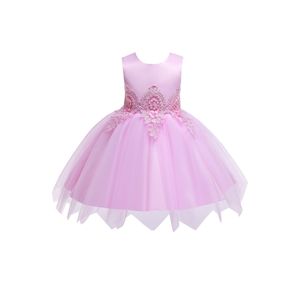 pink floral applique dress