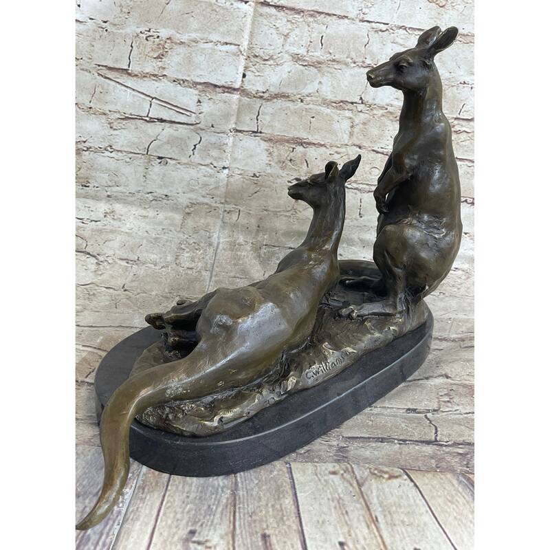 Imitative Kangaroo Wallaby Australia Mother Joey Bronze Marble Statue Australian Art Decor