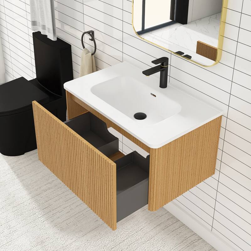 Floating Bathroom Vanity with Glossy White Integrated Ceramic Sink