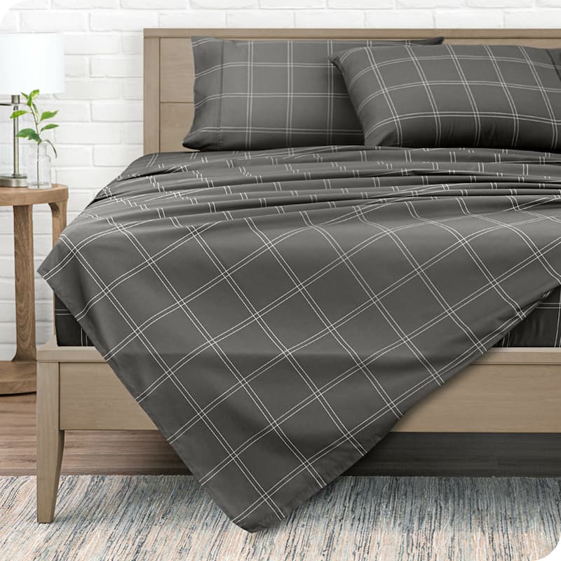 Bare Home Double Brushed Deep Pocket Sheet Set - California King - Modern Plaid - Grey/White