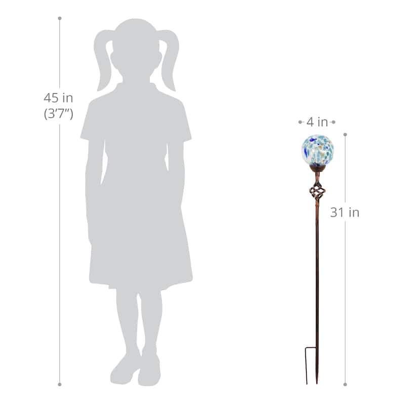 Exhart Solar Pearlized Honeycomb Glass Ball Garden Stake with Metal Finial, 4 by 31 Inches