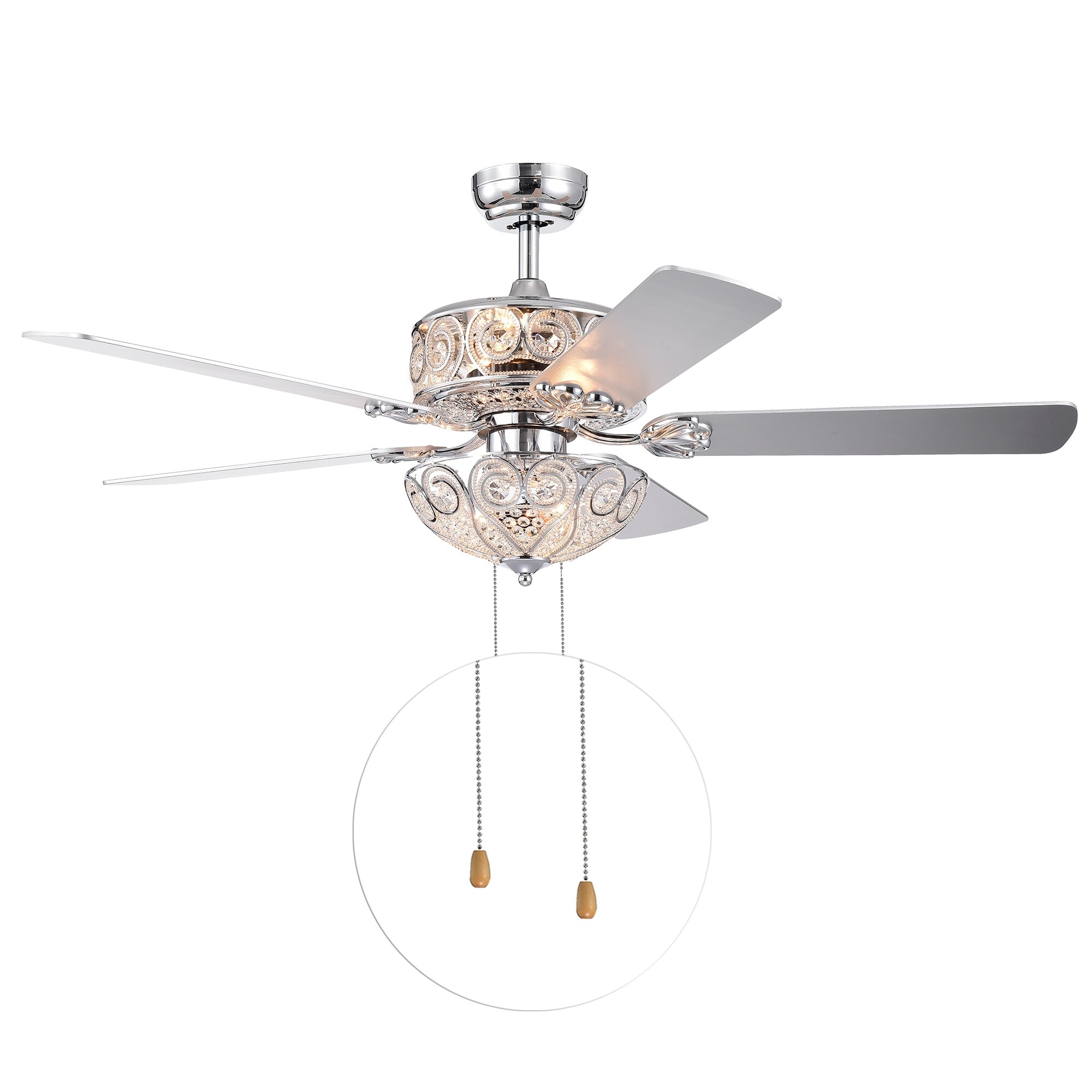 Catalina Chrome Finish 5 Blade 52 Inch Crystal Ceiling Fan Optional Remote Incl 2 Blade Colors