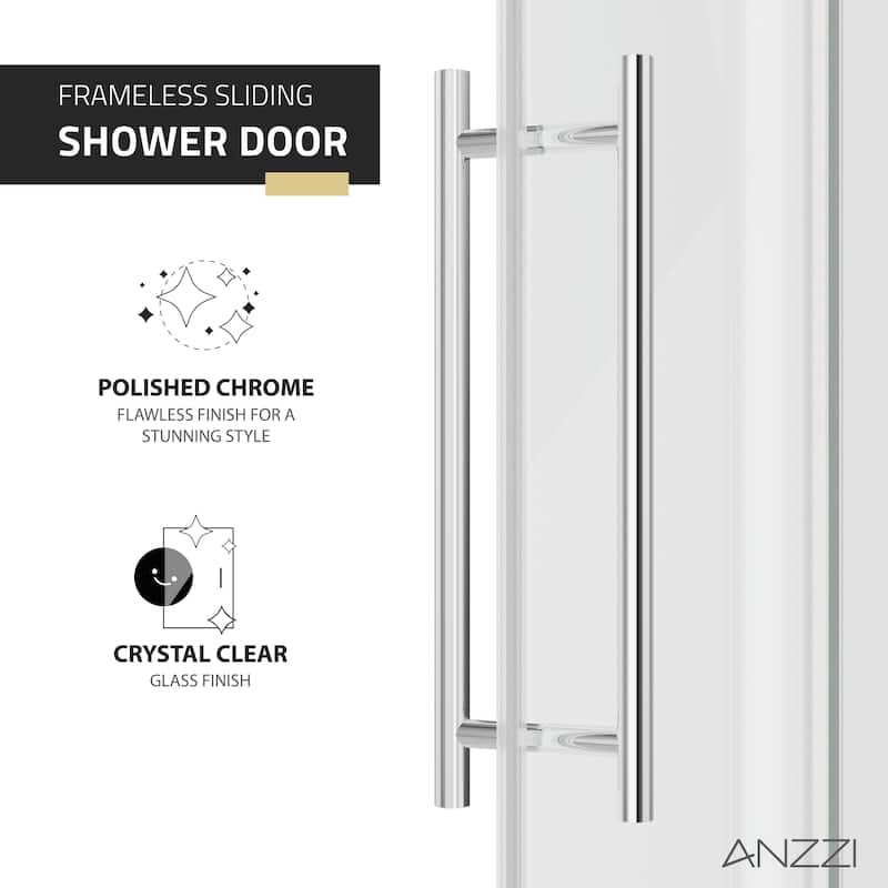 ANZZI Series 44 to 48 in. x 76 in. Frameless Shower Door with Sliding with Tsunami Guard Tempered Clear Glass