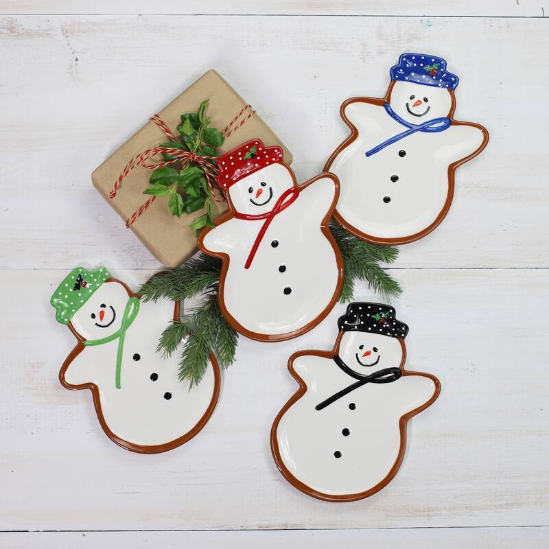 Euro Ceramica Winterfest Snowman 4 Piece Plate Set