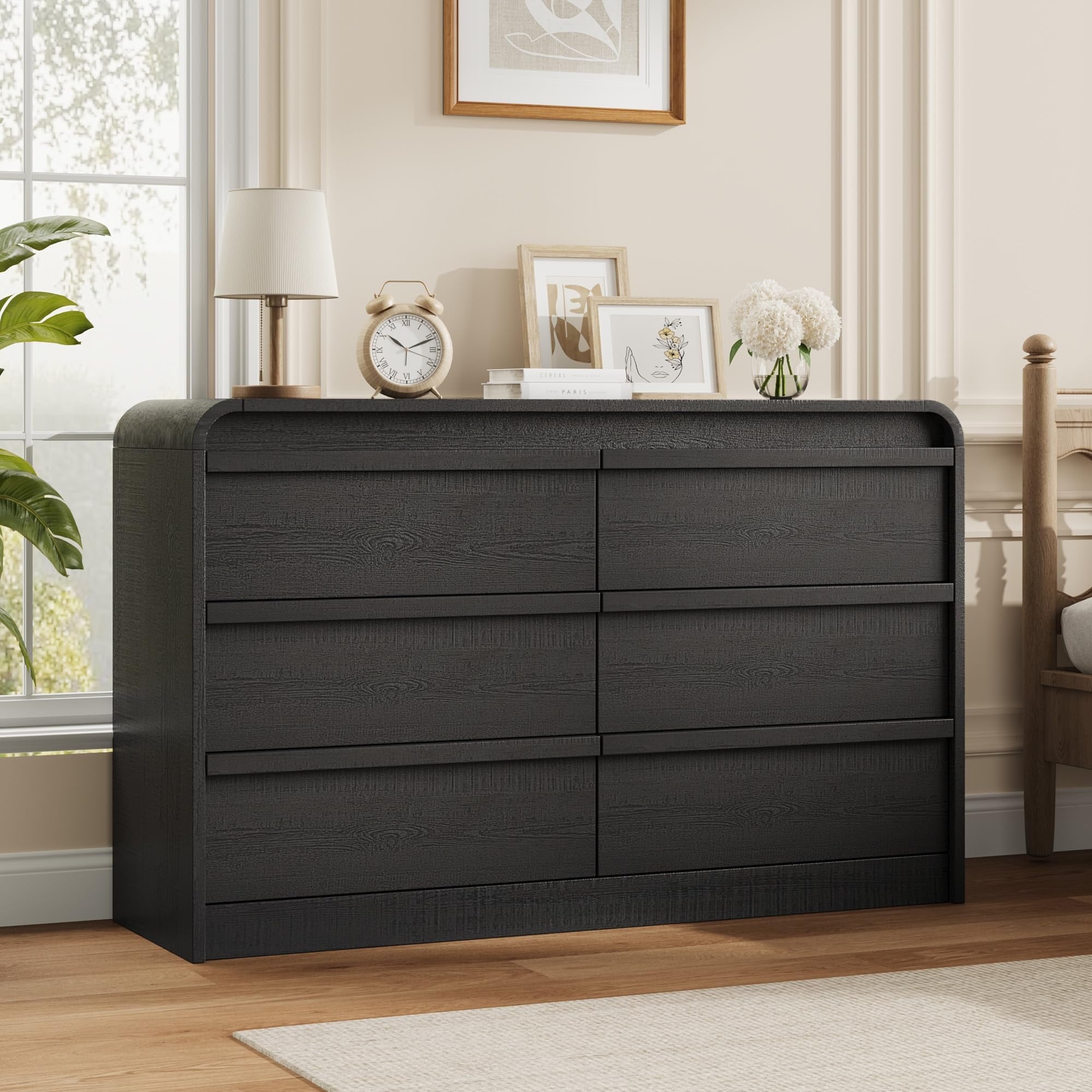 6-Drawer Modern Dresser, Wooden Double Chest with Curved Edge, Storage Cabinet for Dining Room, Bedroom, Entryway