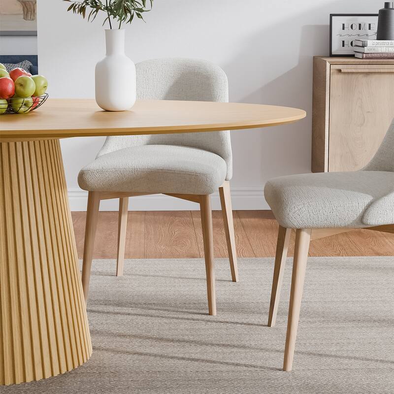Modern Oval Wooden Dining Table - 79" Large Size, Sturdy Fluted Base, Natural Oak Finish for Dining Room