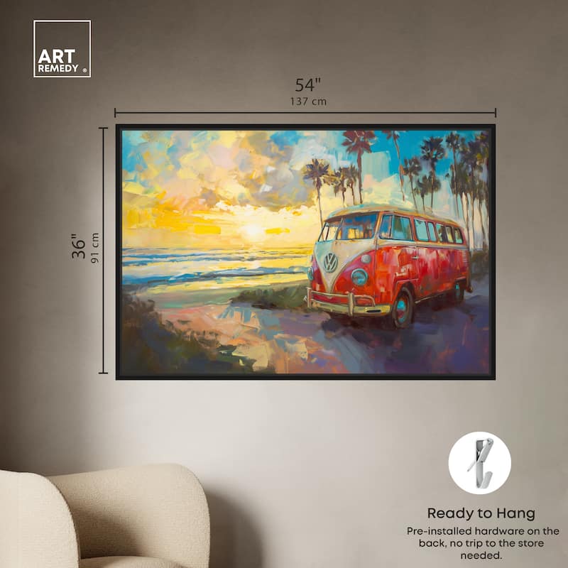 Art Remedy Memories At The Beach Framed Colorful Coastal 1 Piece Canvas Wall Art