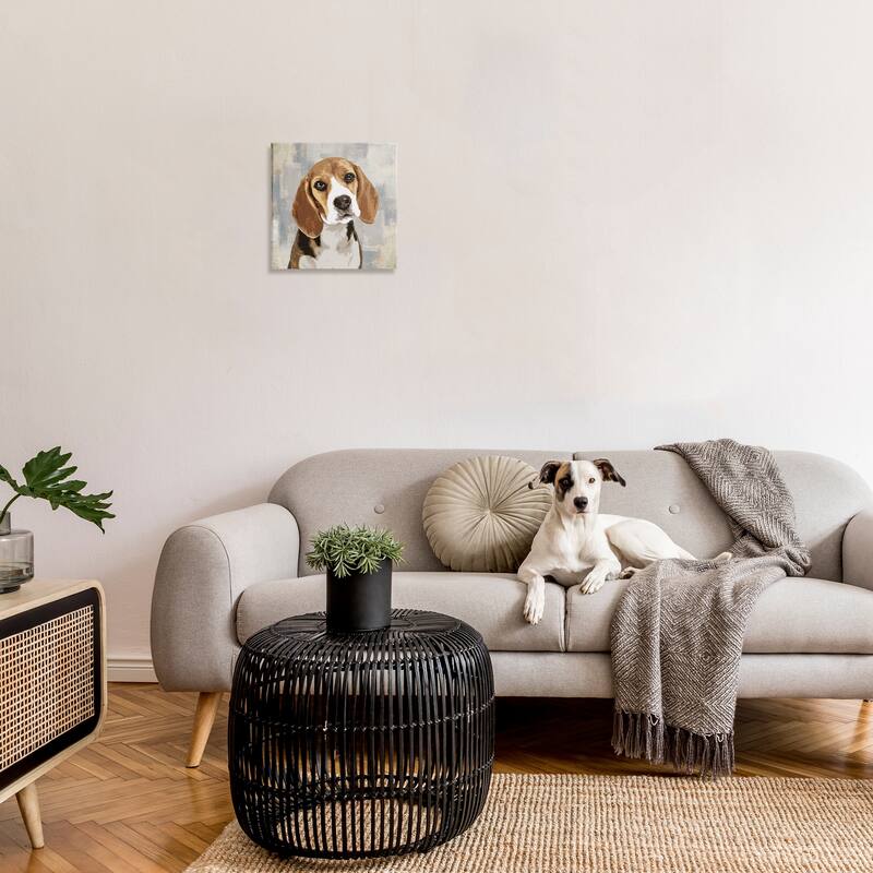 Stupell Dog Beagle Patiently Waiting Abstract Backdrop Pet Collage Canvas Wall Art - Brown