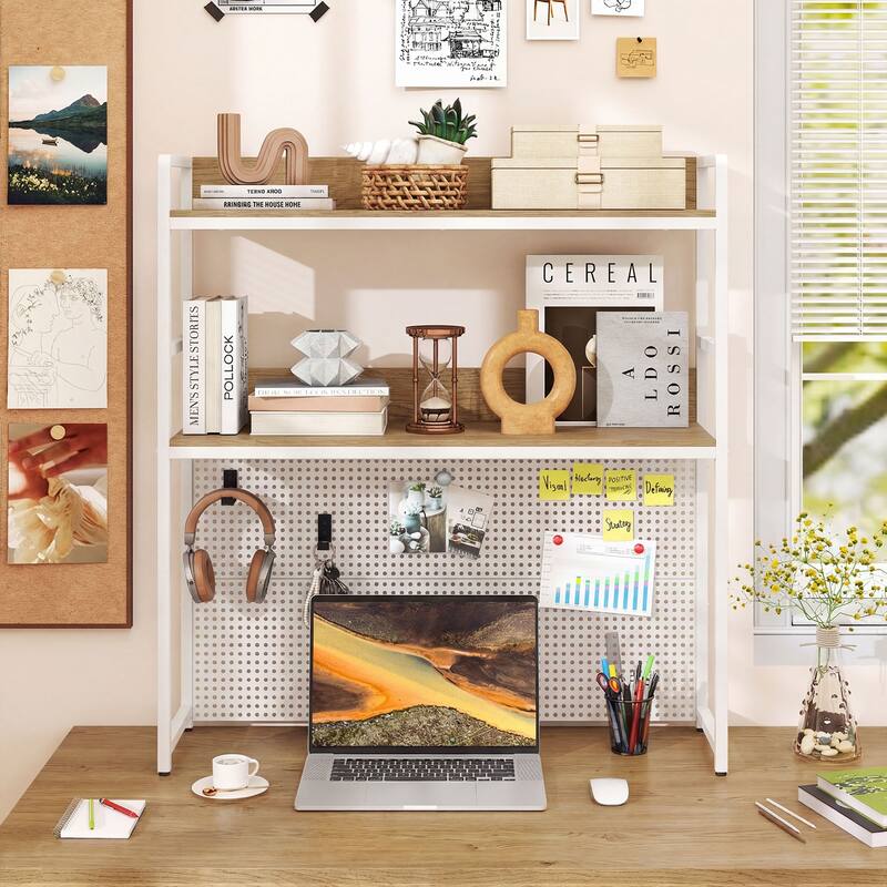 Gymax 2-Tier Countertop Desktop Bookshelf w/ Metal Pegboard 2