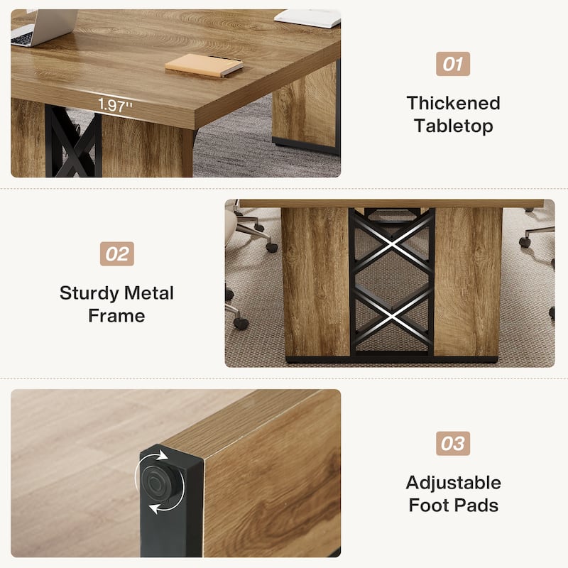 6 ft Long Rectangle Conference Table with Strong Wood Metal Legs