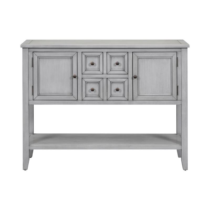 Ample Storage Vintage Console Table with Four Small Drawers and Bottom Shelf for Living Rooms, Entrances and Kitchens