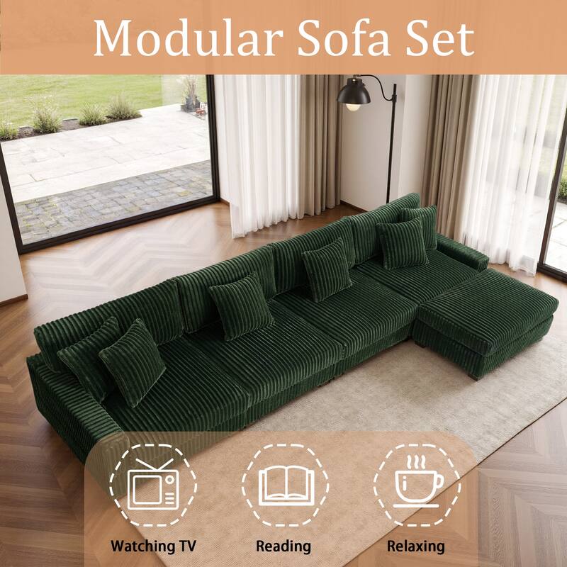 Modular Cotton Flannel Plush Sectional Sofa with Ottomans
