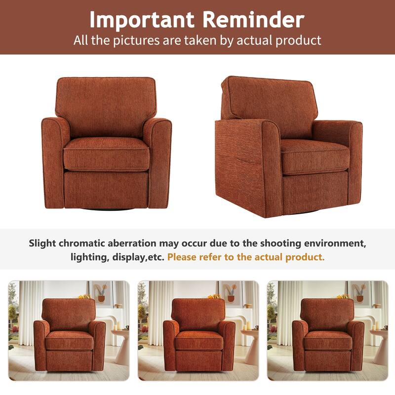 360-Degree Swivel Accent Chair w/Storage Pockets，Chenille Upholstery Barrel Accent Chair