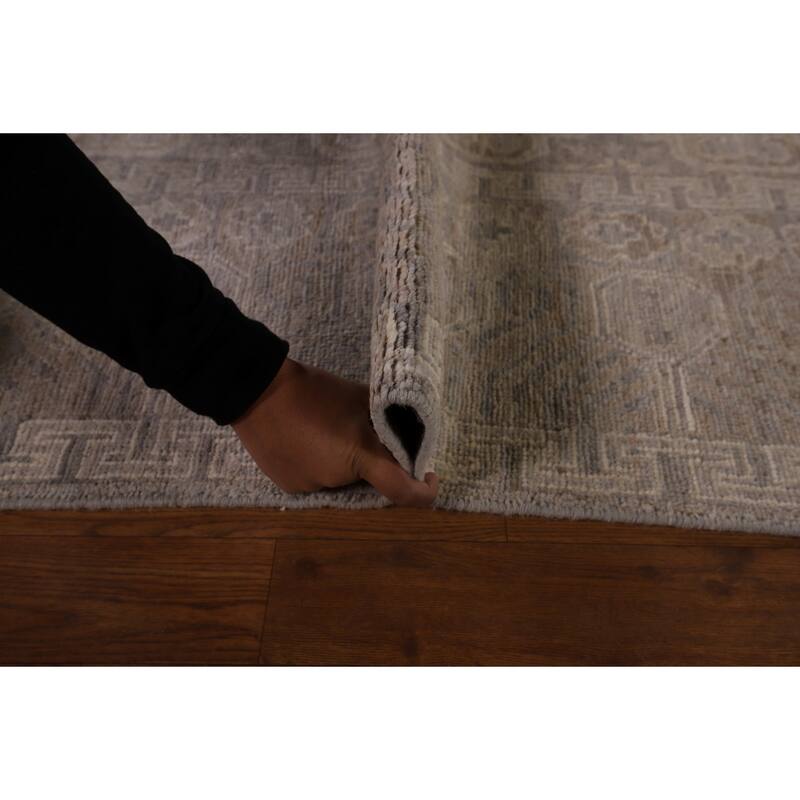 All-Over Geometric Oushak Vegetable Dye Rug Hand-Knotted Wool Carpet - 8'0" x 9'11"