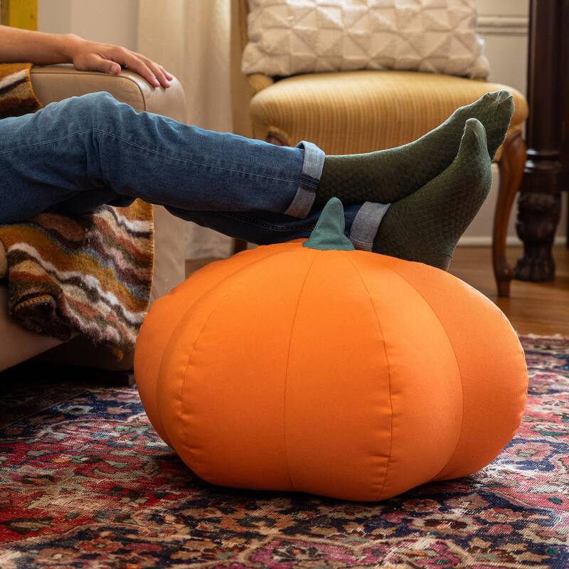 Indoor Outdoor Pumpkin Fall Harvest Pouf Ottoman - 24" - Orange