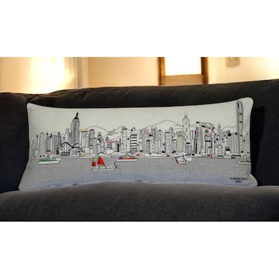 HomeRoots 35" White Hong Kong Daylight Skyline Lumbar Decorative Pillow
