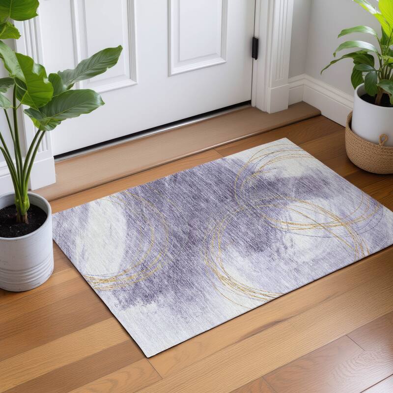 Machine Washable Indoor/ Outdoor Abstract Modern Chantille Rug