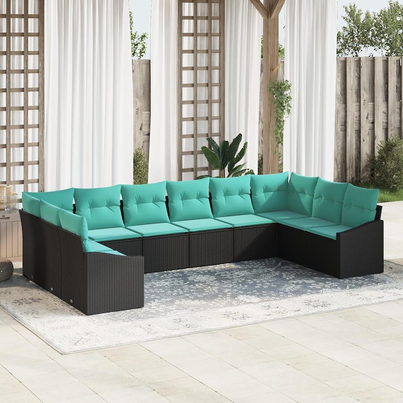 vidaXL 11 Piece Garden Sofa Set with Cushions - 135.4×70.3×27.2 - Black
