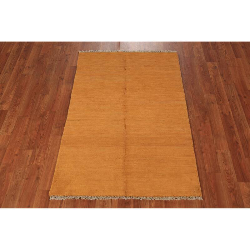 Gabbeh Modern Rug Handmade Yellow Wool Carpet - 2'9" x 3'11"