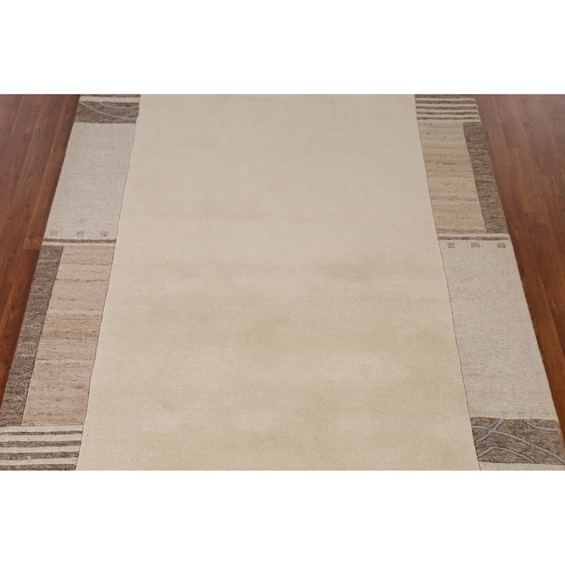 Solid Gabbeh Indian Area Rug Handmade Border Wool Carpet - 5'3" x 7'7"